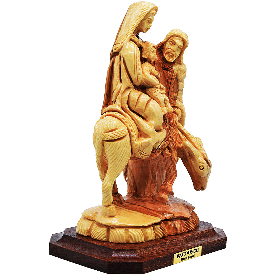 ‘The Holy Family’ Flight to Egypt Olive Wood Carving – 6″ (side)
