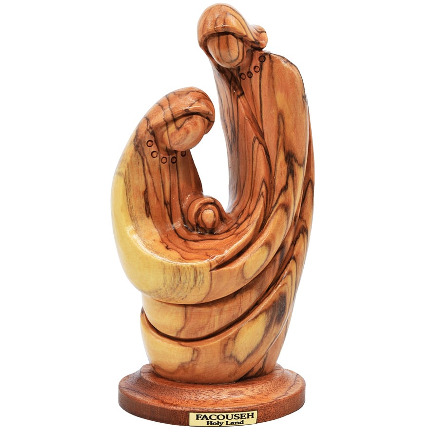 The Holy Family' Olive Wood Carving - Abstract Catholic Art