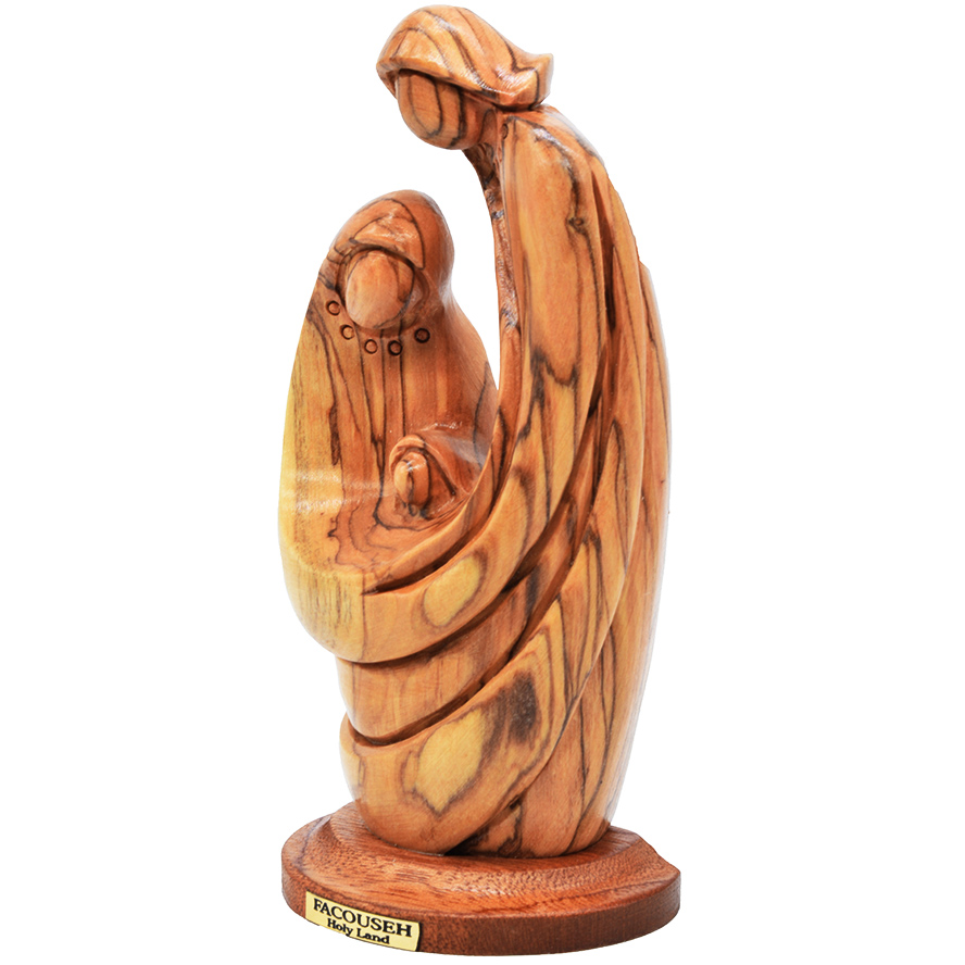 ‘The Holy Family’ Olive Wood Carving – Abstract Catholic Art