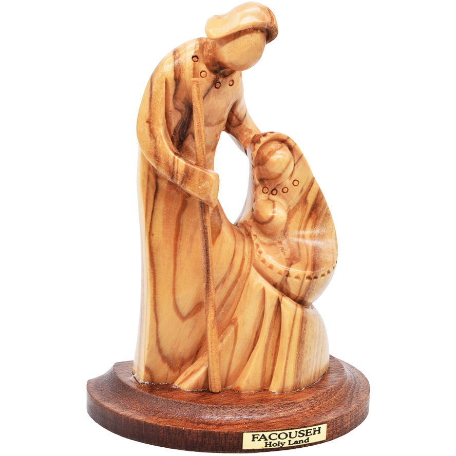 The Holy Family’ Olive Wood Carving with Staff – Catholic Art – 3.5″