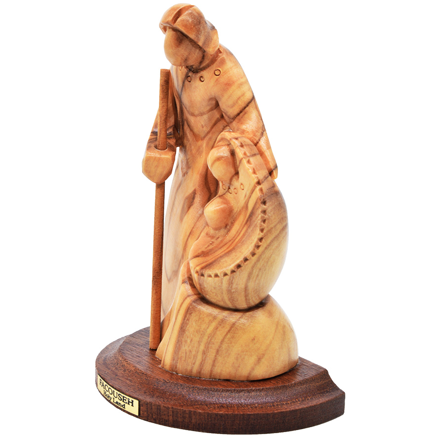 'The Holy Family' Olive Wood Carving with Staff - Catholic Art - 3.5