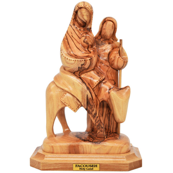 The Holy Family' Flight to Egypt Olive Wood Carving with Staff - 4"