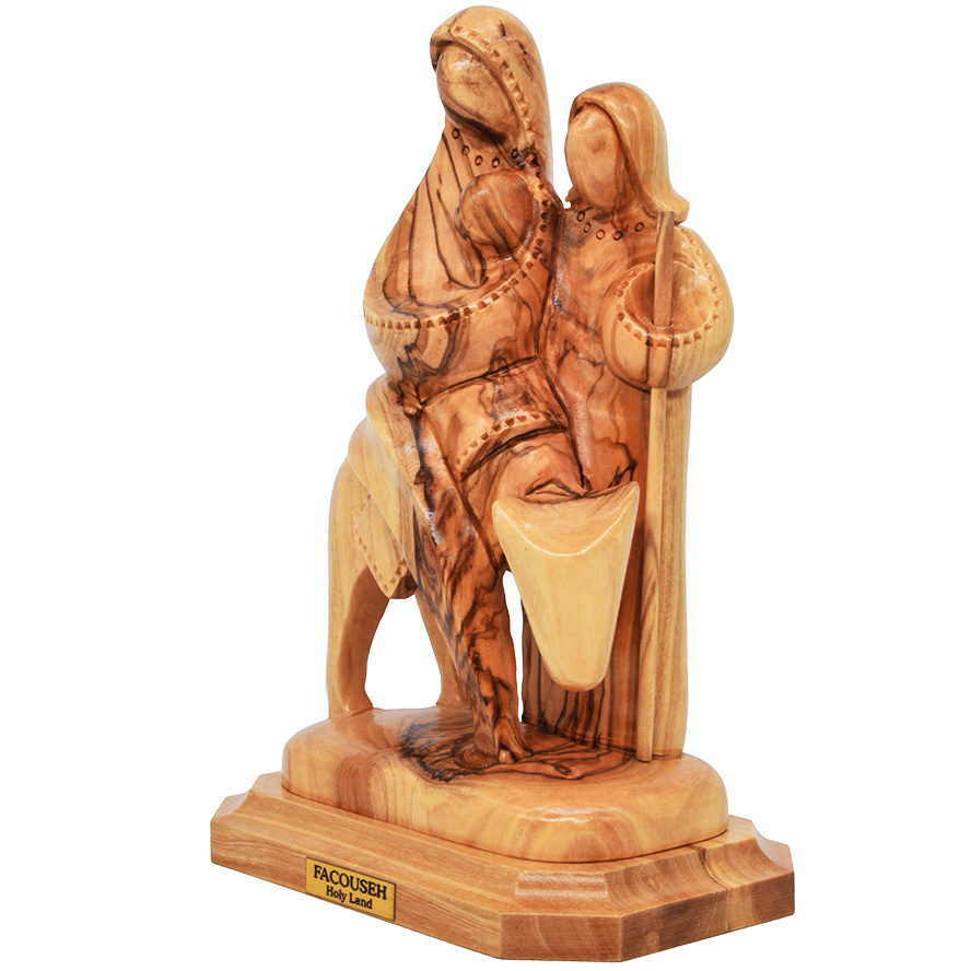 ‘The Holy Family’ Flight to Egypt Olive Wood Carving with Staff – 4″