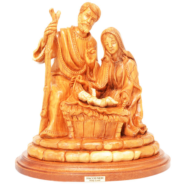 Holy Family' Manger Scene Olive Wood Carving - Catholic Art - 11"
