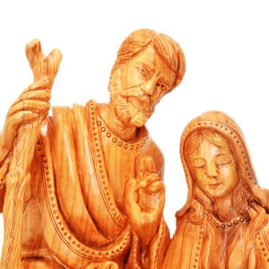 'Holy Family' Manger Scene Olive Wood Carving - Biblical Art - 11" (detail)