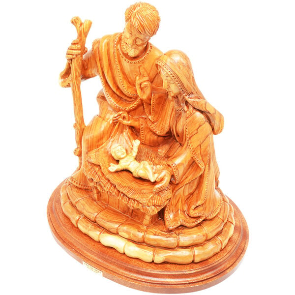 'Holy Family' Manger Scene Olive Wood Carving - Biblical Art - 11"