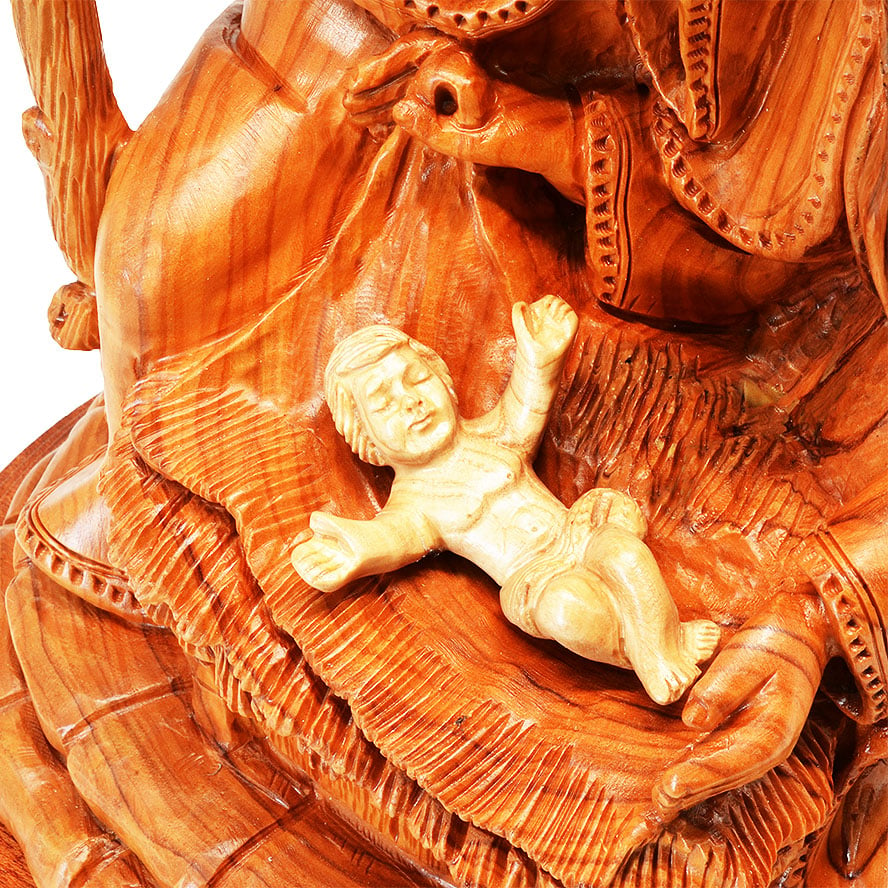 ‘Holy Family’ Manger Scene Olive Wood Carving – Biblical Art – 11″ (detail)