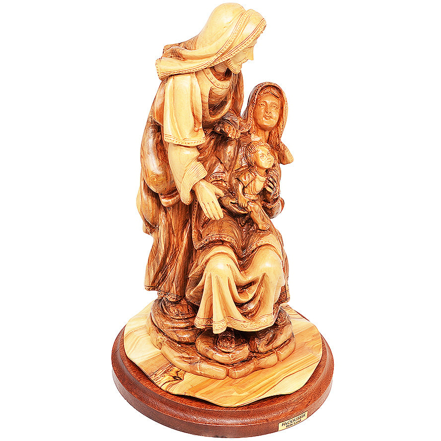‘Holy Family’ Jesus on Mary’s Lap – Olive Wood Carving – Biblical Art – 13″ (side view)