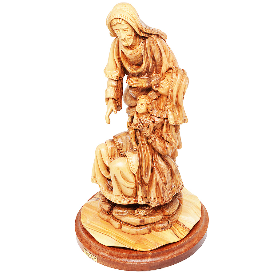 Holy Family’ Jesus on Mary’s Lap – Olive Wood Carving – Biblical Art – 13″
