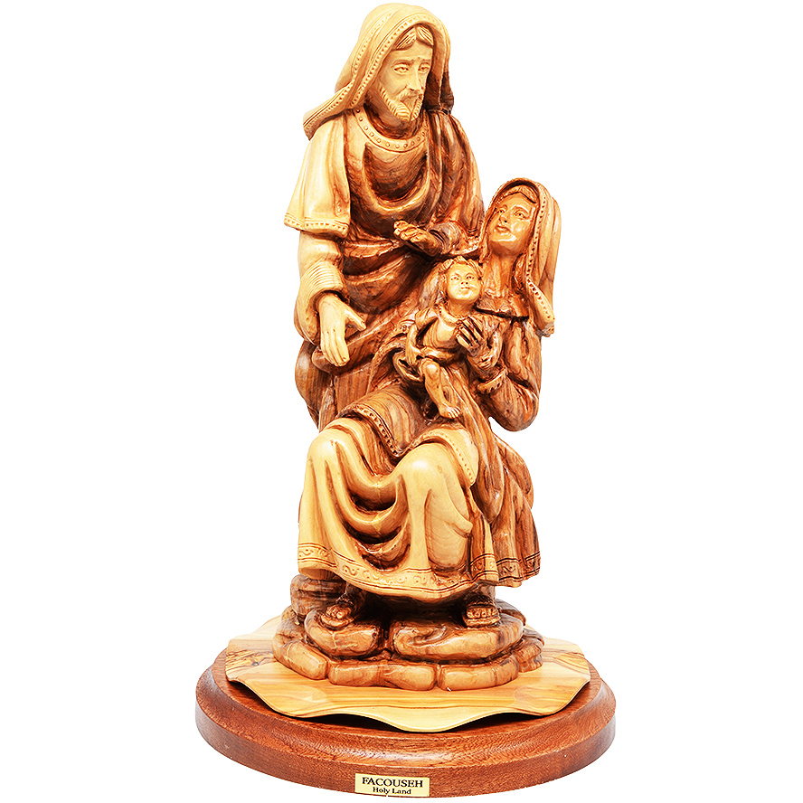 ‘Holy Family’ Jesus on Mary’s Lap – Olive Wood Carving – Biblical Art – 13″ (front)