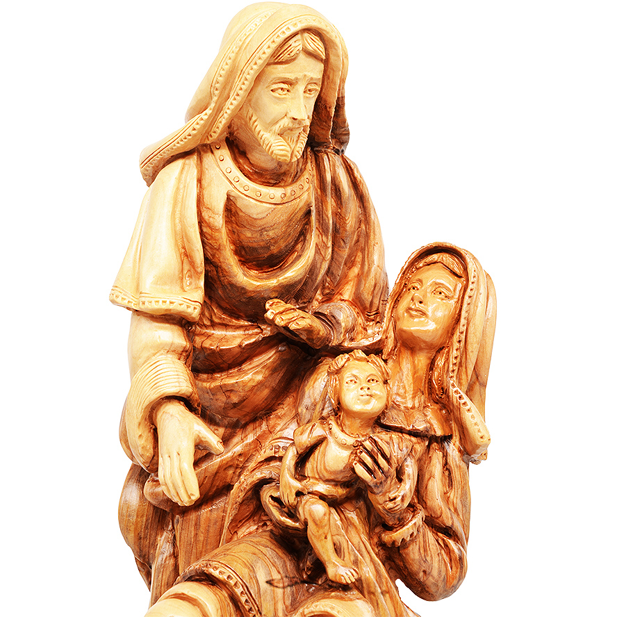 ‘Holy Family’ Jesus on Mary’s Lap – Olive Wood Carving – Biblical Art – 13″ (detail)