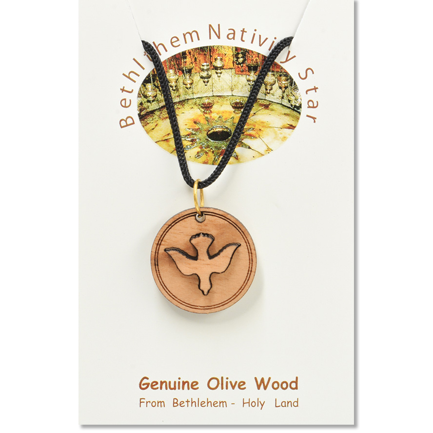 Olive Wood ‘Holy Spirit Dove’ Necklace – Made in the Holy Land (certificate)