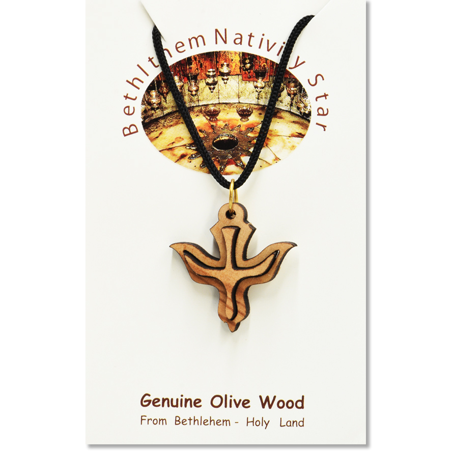 Olive Wood 'Holy Spirit Dove' 3D Holy Land Pendant (certificate)
