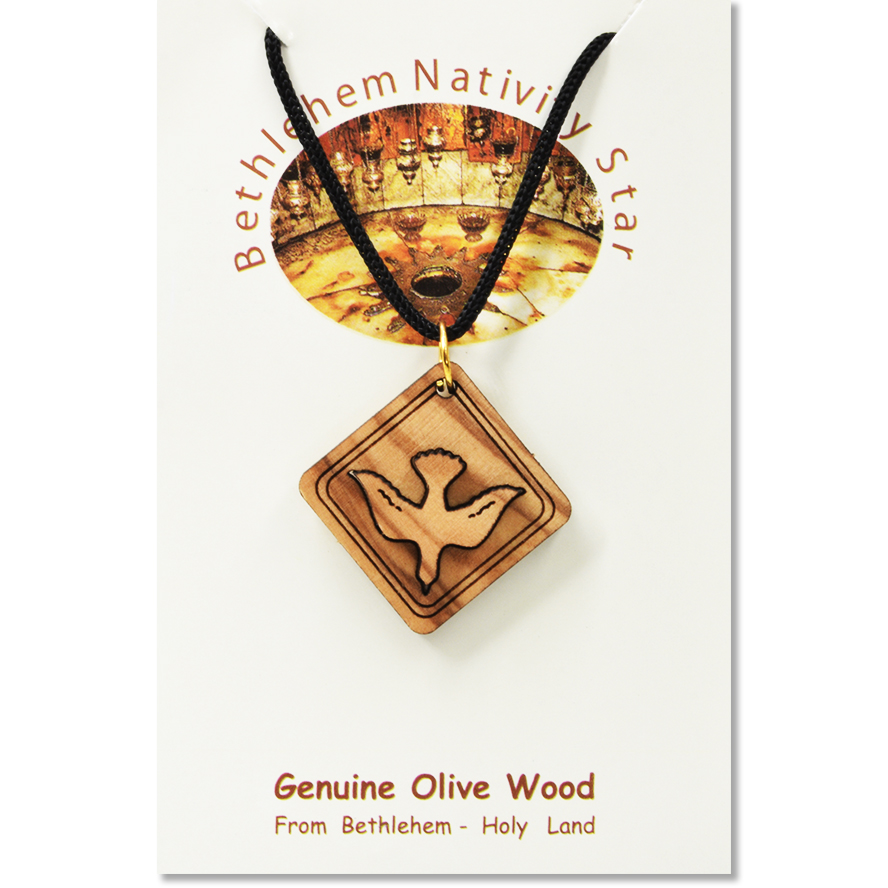 Olive Wood ‘Holy Spirit Dove’ Rhombus Necklace – Made in Bethlehem
