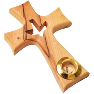 'Holy Spirit' Olive Wood Cross with Dove with Incense Vial - 3.5" (angle)