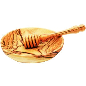 'Honey Dipper' with Dish made from Olive Wood in the Holy Land (side view)