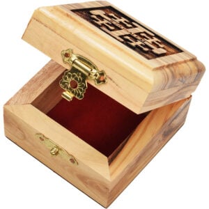 Engraved Olive Wood 'Jerusalem Cross' Box - Made in Bethlehem (opened)