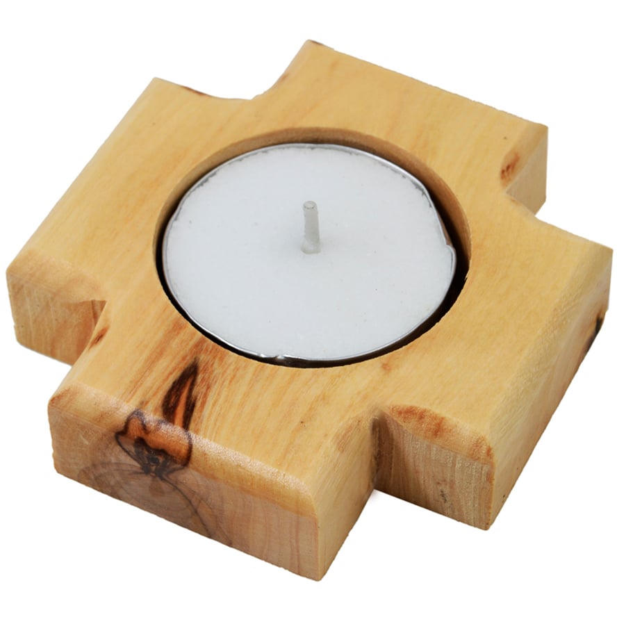 Olive Wood ‘Jerusalem Cross’ Candle Holder from the Holy Land