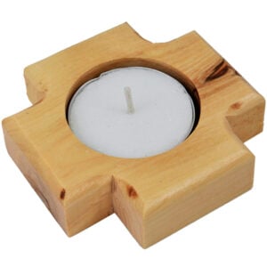Olive Wood 'Jerusalem Cross' Candle Holder from the Holy Land (side view)