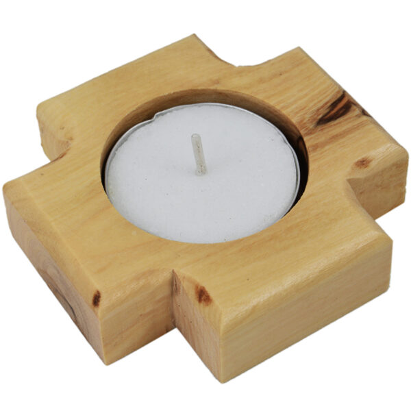 Olive Wood 'Jerusalem Cross' Candle Holder from the Holy Land (side view)