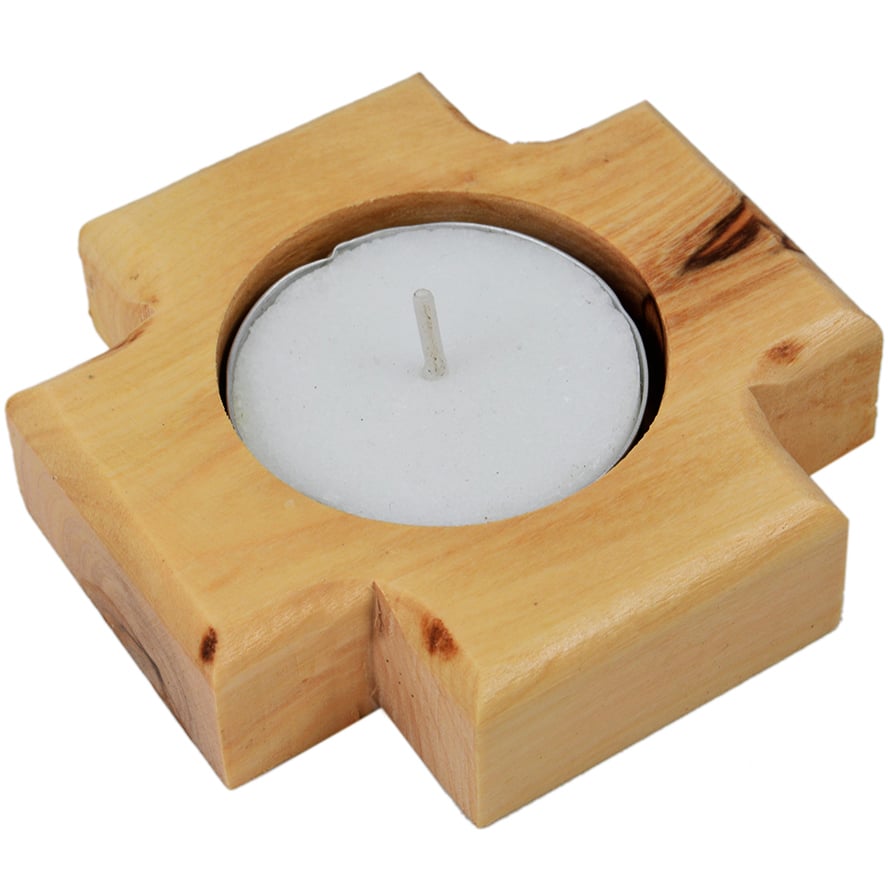 Olive Wood ‘Jerusalem Cross’ Candle Holder from the Holy Land (side view)
