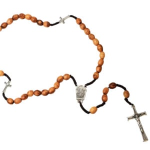 Olive Wood Rosary with Metal Crosses and Holy Earth with Crucifix (detail)