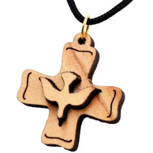 Olive Wood 'Jerusalem Cross' with Holy Spirit Dove 3D Necklace