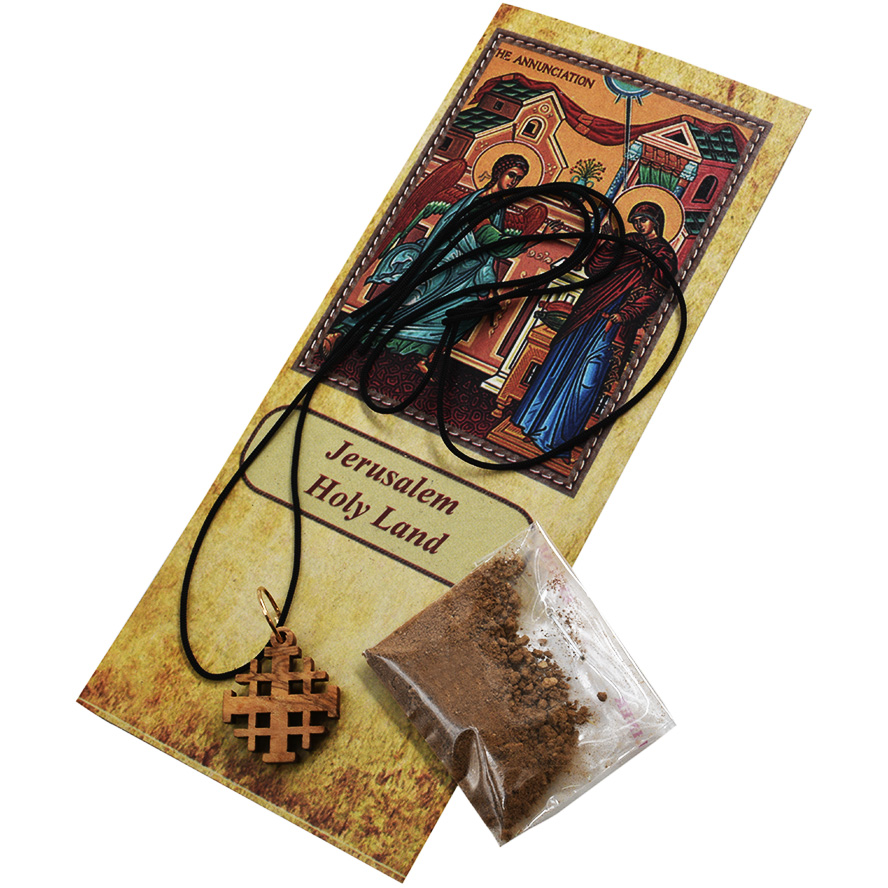 Olive Wood ‘Jerusalem Cross’ Necklace with Holy Land Soil