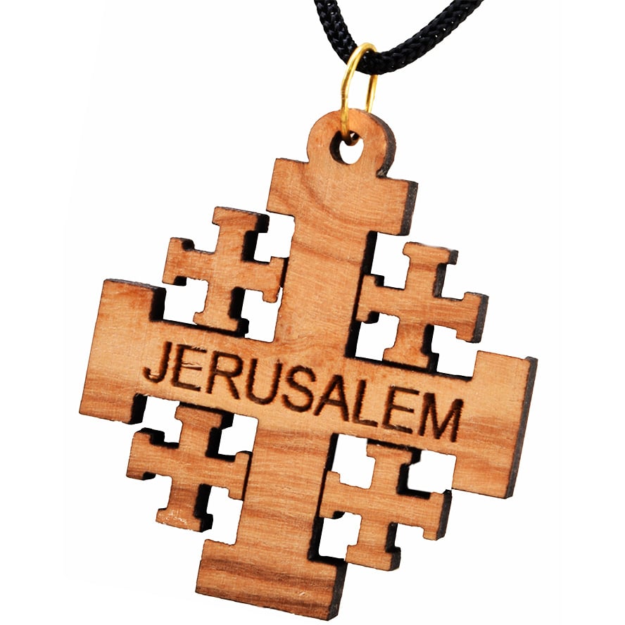 Large Olive Wood 'Jerusalem Cross' Pendant - Made in Bethlehem