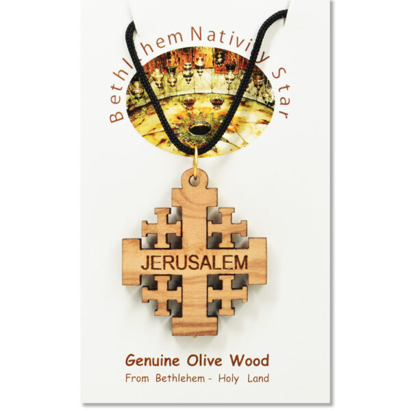 Large Olive Wood 'Jerusalem Cross' Pendant - Made in Bethlehem (certificate)