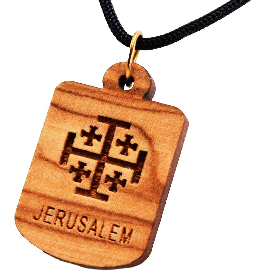 Olive Wood ‘Jerusalem Cross’ Plaque Pendant – Made in the Holy Land