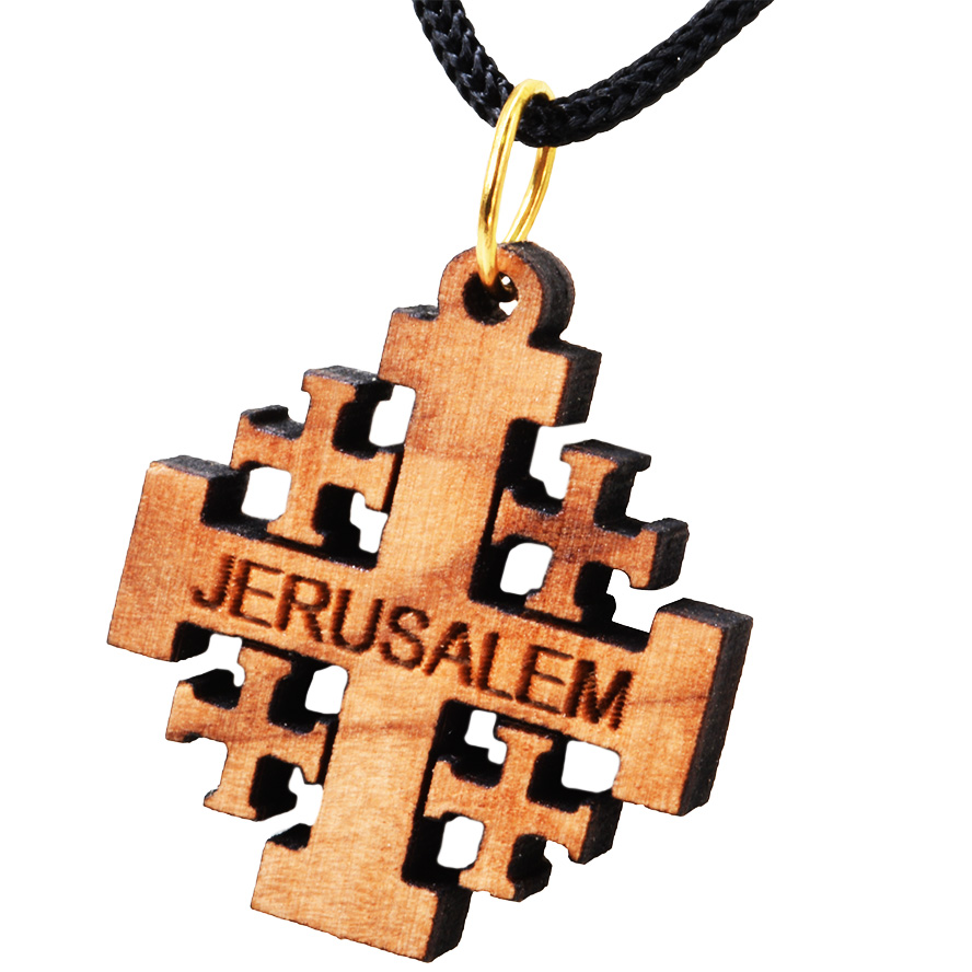 Olive Wood ‘Jerusalem Cross’ Necklace – Made in the Holy Land