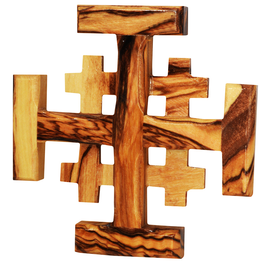 Olive Wood 'Jerusalem Cross' Made in the Holy Land - 3"