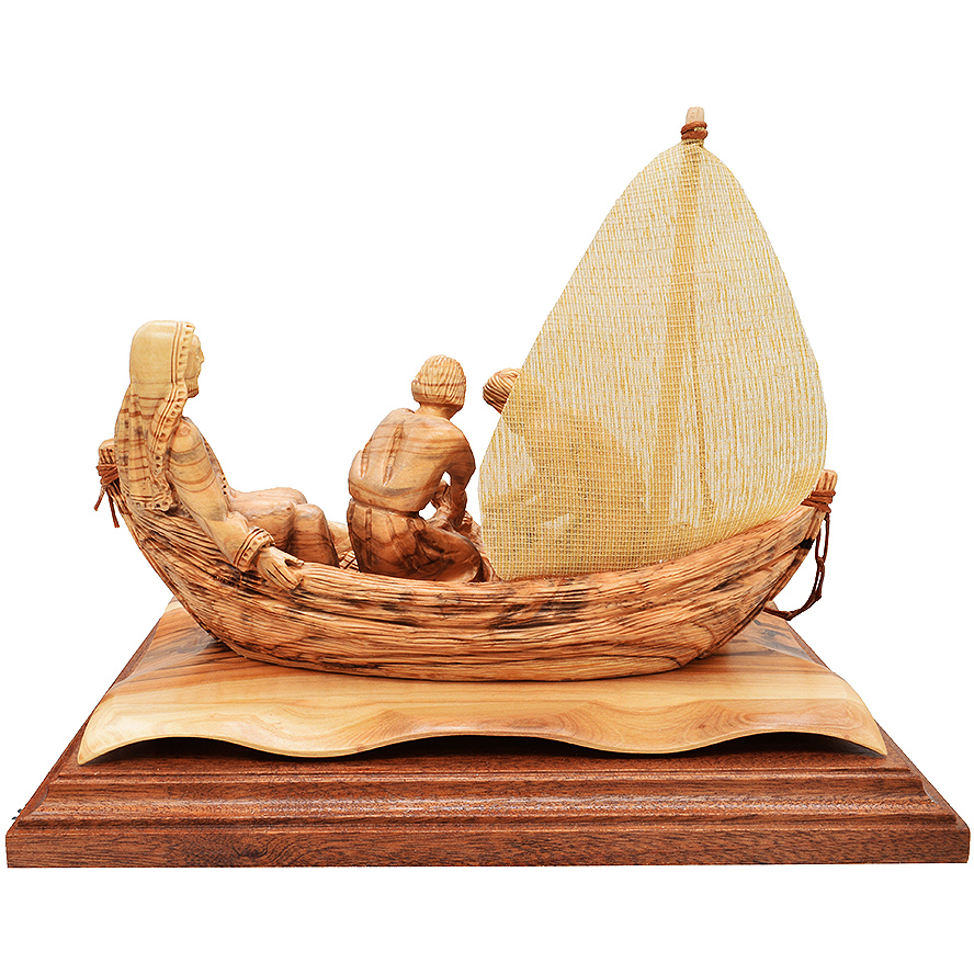 Jesus With Disciples In Boat Figure – Olive Wood – 10.5 inch (back view)