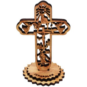 'Jesus Resurrection' Calvary Olive Wood Standing Cross