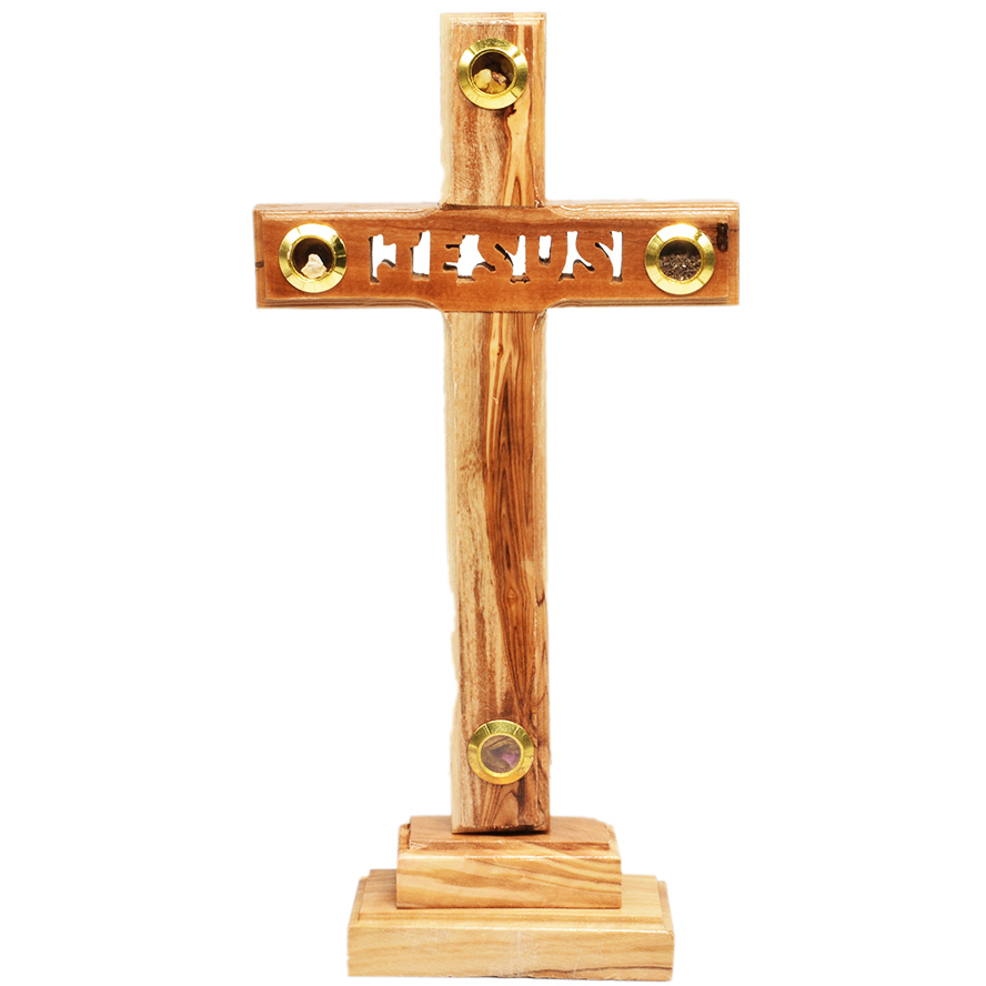 Free Standing Olive Wood ‘Jesus’ Cross with Incense – 8″
