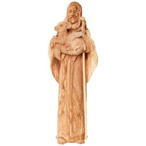 Biblical 'Jesus the Good Shepherd' Statue 'Grade A' Olive Wood Figurine