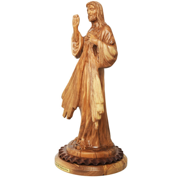 Sacred Heart of Jesus Statue - Olive Wood Hand Carving - 12" (side view)