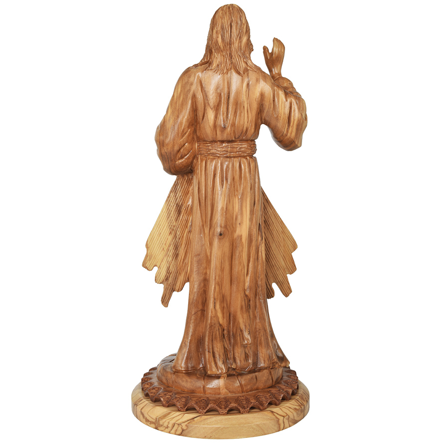 Sacred Heart of Jesus Statue – Olive Wood Hand Carving – 12″ (back view)