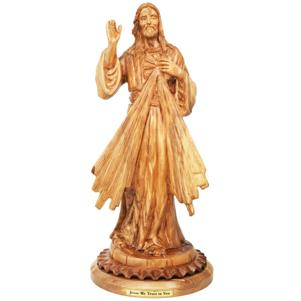 Sacred Heart of Jesus Statue - Olive Wood Hand Carving - 12"