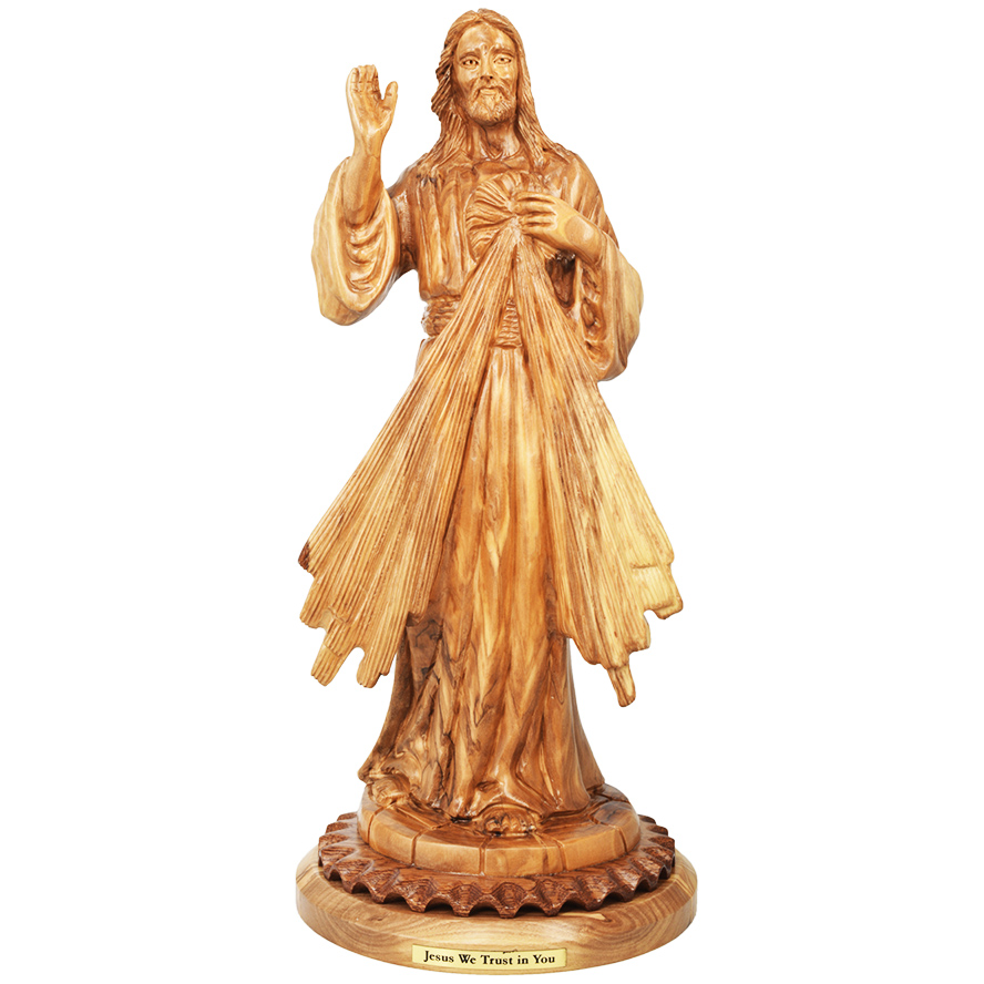 Sacred Heart of Jesus Statue – Olive Wood Hand Carving – 12″