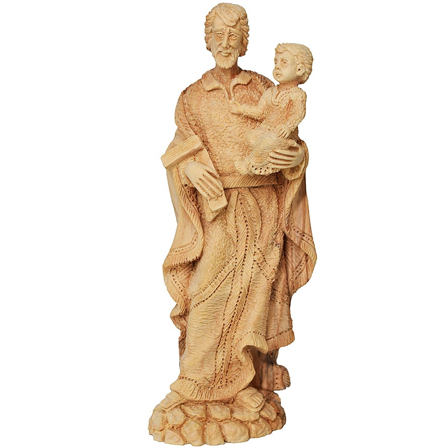 Biblical 'Joseph holding Jesus' Statue 'Grade A' Olive Wood Figurine