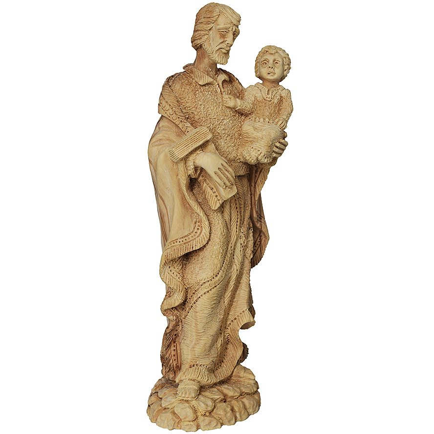 Biblical ‘Joseph holding Jesus’ Statue ‘Grade A’ Olive Wood Figurine (side view)