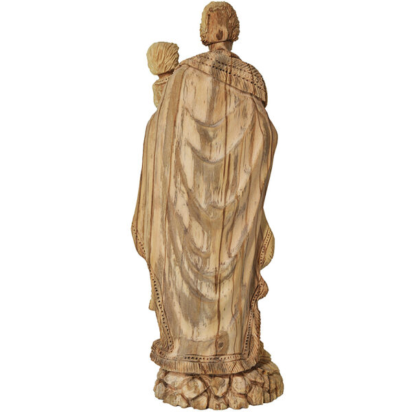 Biblical 'Joseph holding Jesus' Statue 'Grade A' Olive Wood Figurine (rear view)