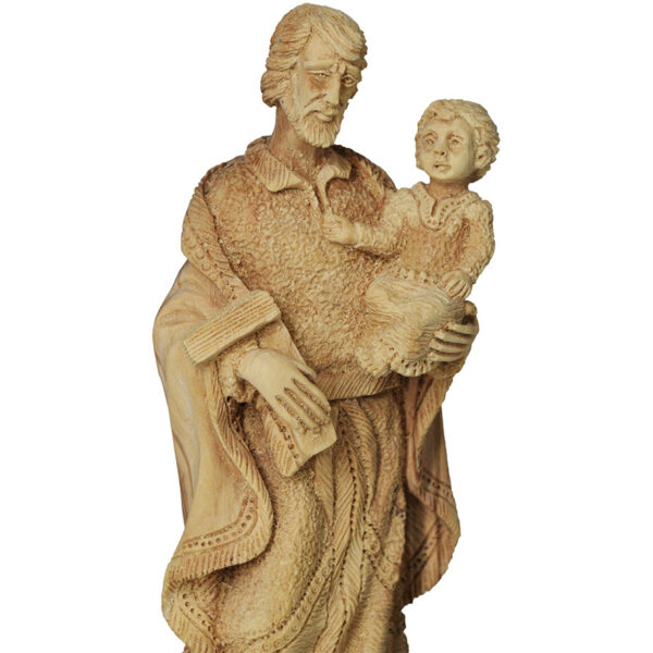 Biblical 'Joseph holding Jesus' Statue 'Grade A' Olive Wood Figurine (detail)