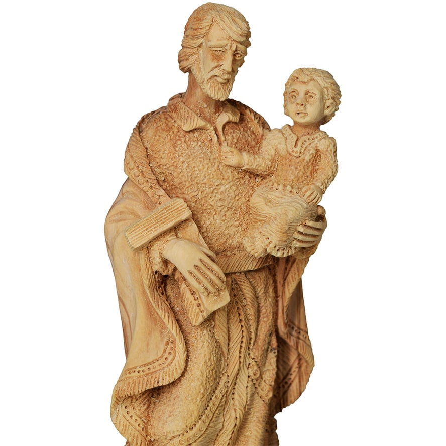 Biblical ‘Joseph holding Jesus’ Statue ‘Grade A’ Olive Wood Figurine (detail)