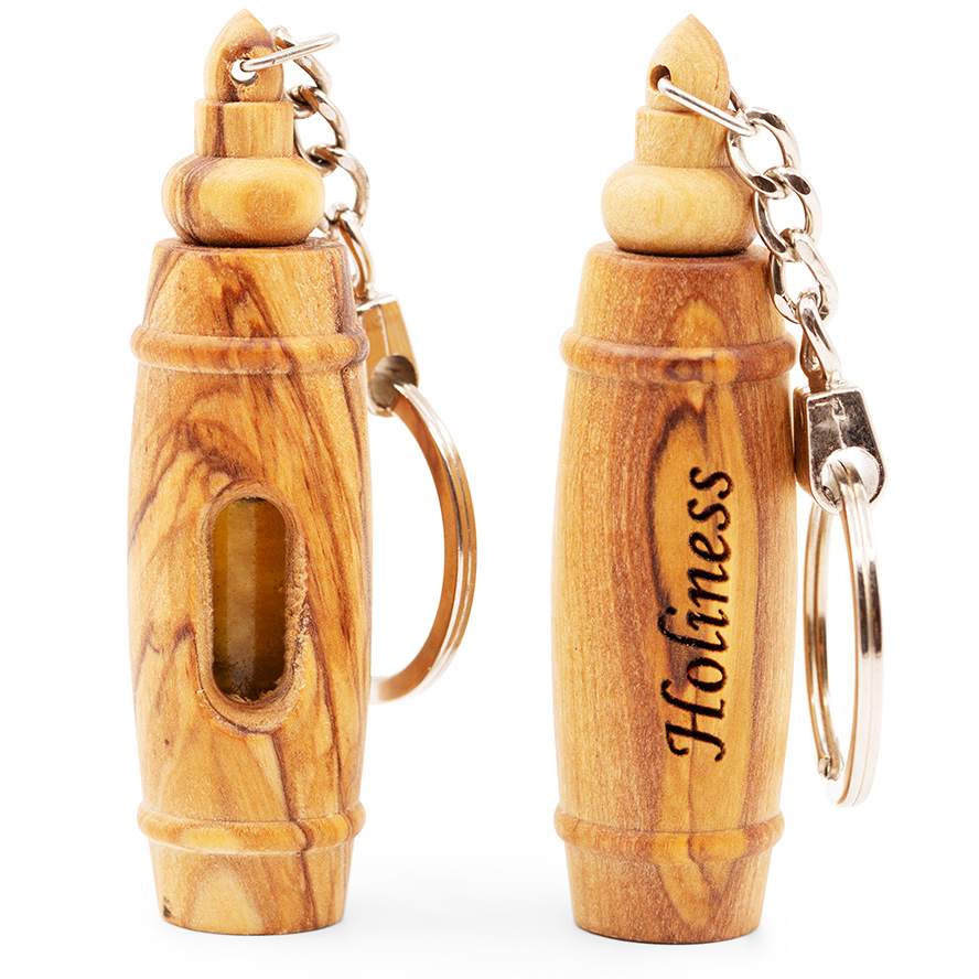 'Holiness' Olive Wood Key-Chain with Anointing Oil - Made in Jerusalem