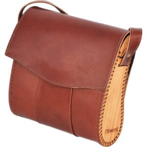 Handmade Leather & Olive Wood Shoulder Bag from Israel - Dark Tan (front view)