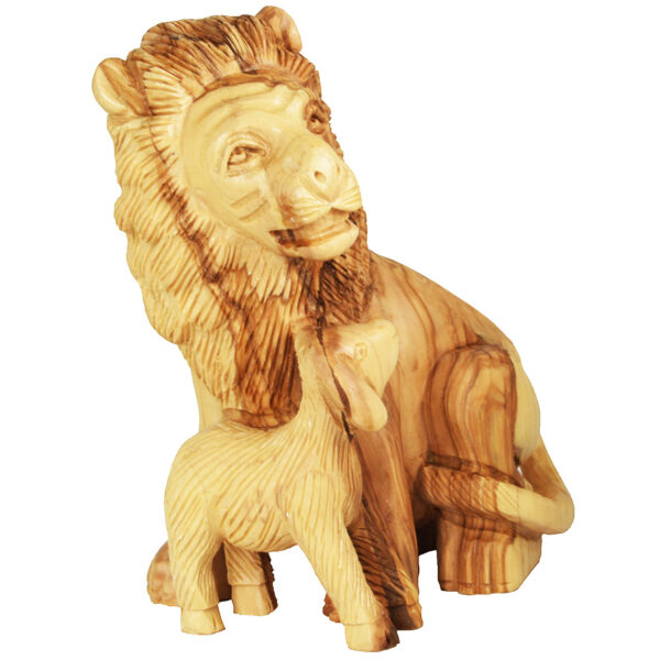 Olive Wood Lion and the Lamb - Biblical Ornament - side angle