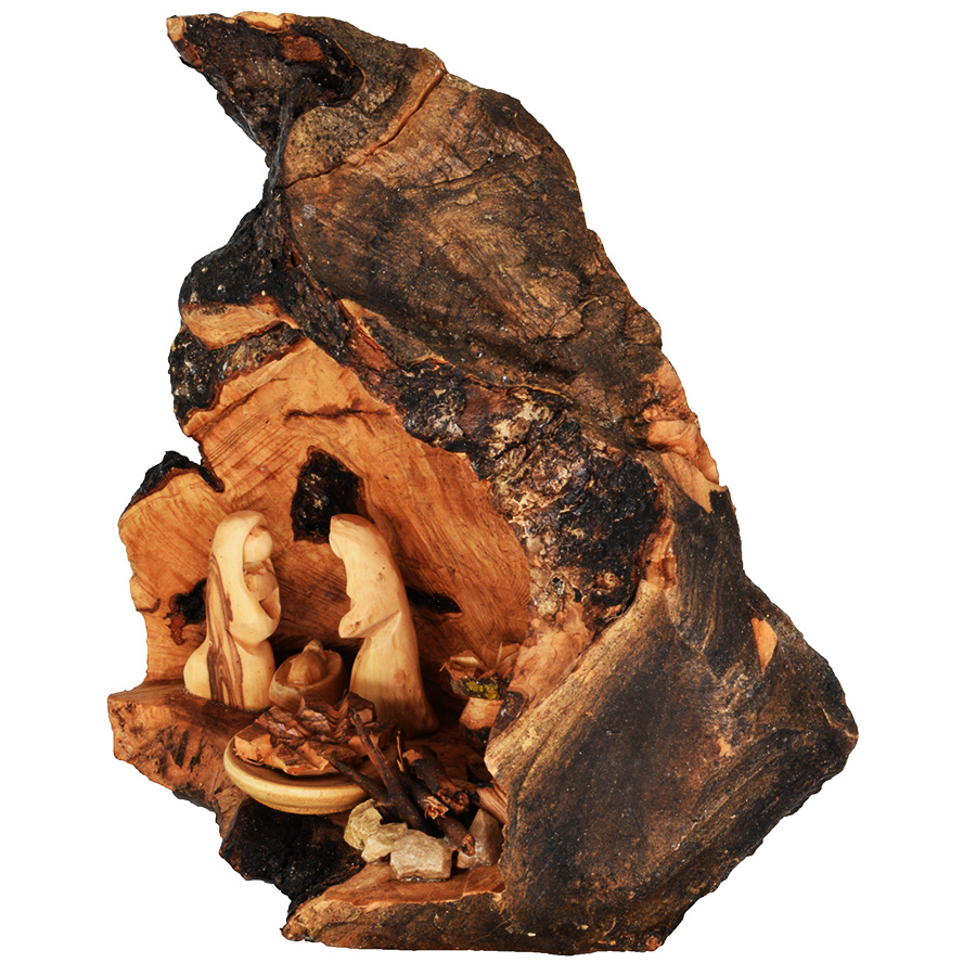 Olive Wood Nativity Cave Fixed Figurines – Bethlehem Branch – Med
